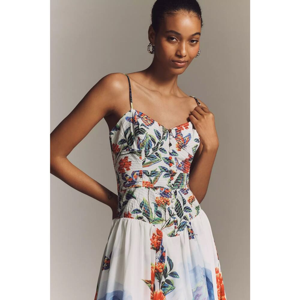 nwt by ANTHROPOLOGIE sz L The Muse Basque-Waist Garden Midi Dress - Picture 3 of 4